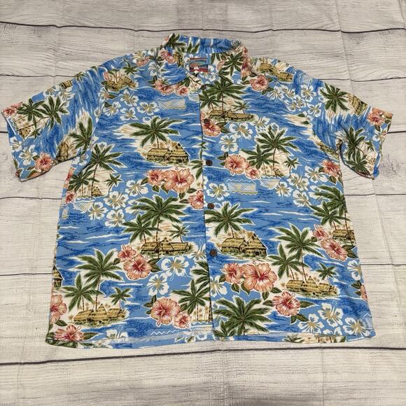 Joe Kealuah Hawaiian Shirt Mens Size XL Blue Floral Short Sleeve Rayon - Picture 1 of 7